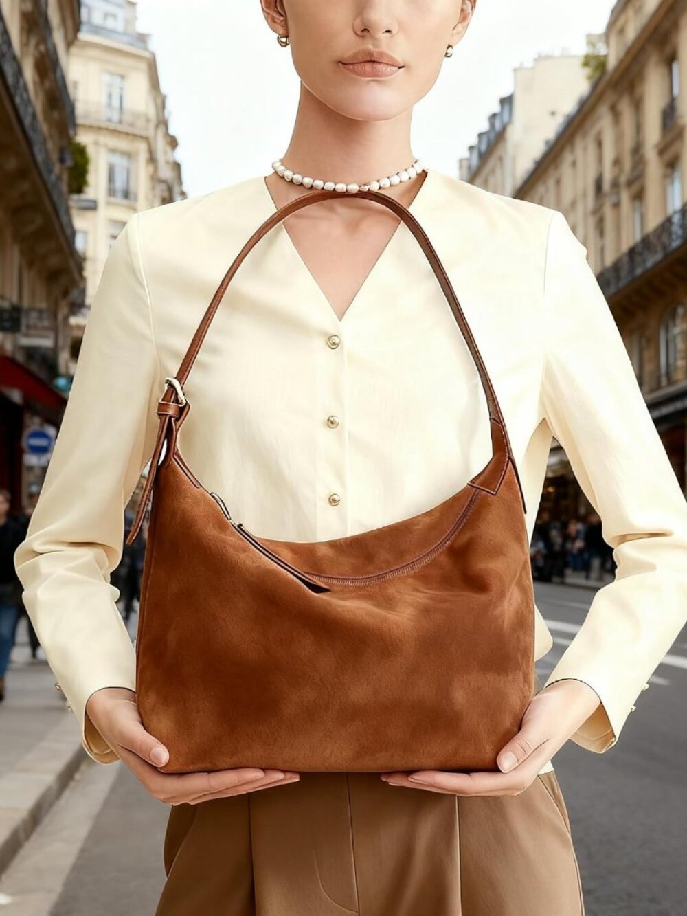 Suede Hobo Bag For Women,Vintage Shoulder Crossbody Purse,Fause Suede Handbag 2 - Picture 3 of 7